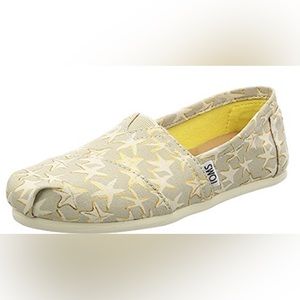 NWT TOMS Oxford Tan/Gold Foil Starfish slip-ons